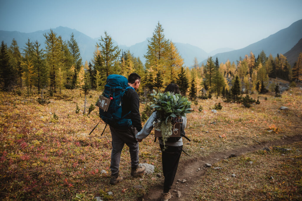 Elopement couple planned their Alberta elopement with the help of their Canmore elopement photographers' packages. 