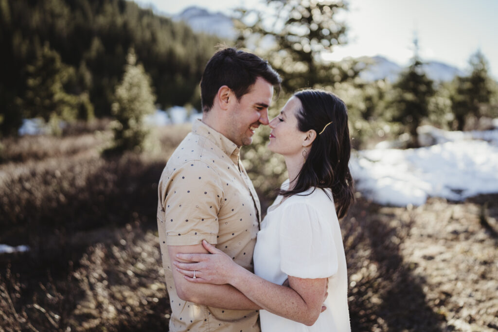 Engagement session in a secluded spot in the mountains of Alberta. 